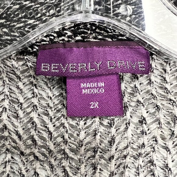 Beverly Drive Womens Sheer Cardigan Open Front 3/4 Sleeve Black/White Size 2X - Picture 8 of 8